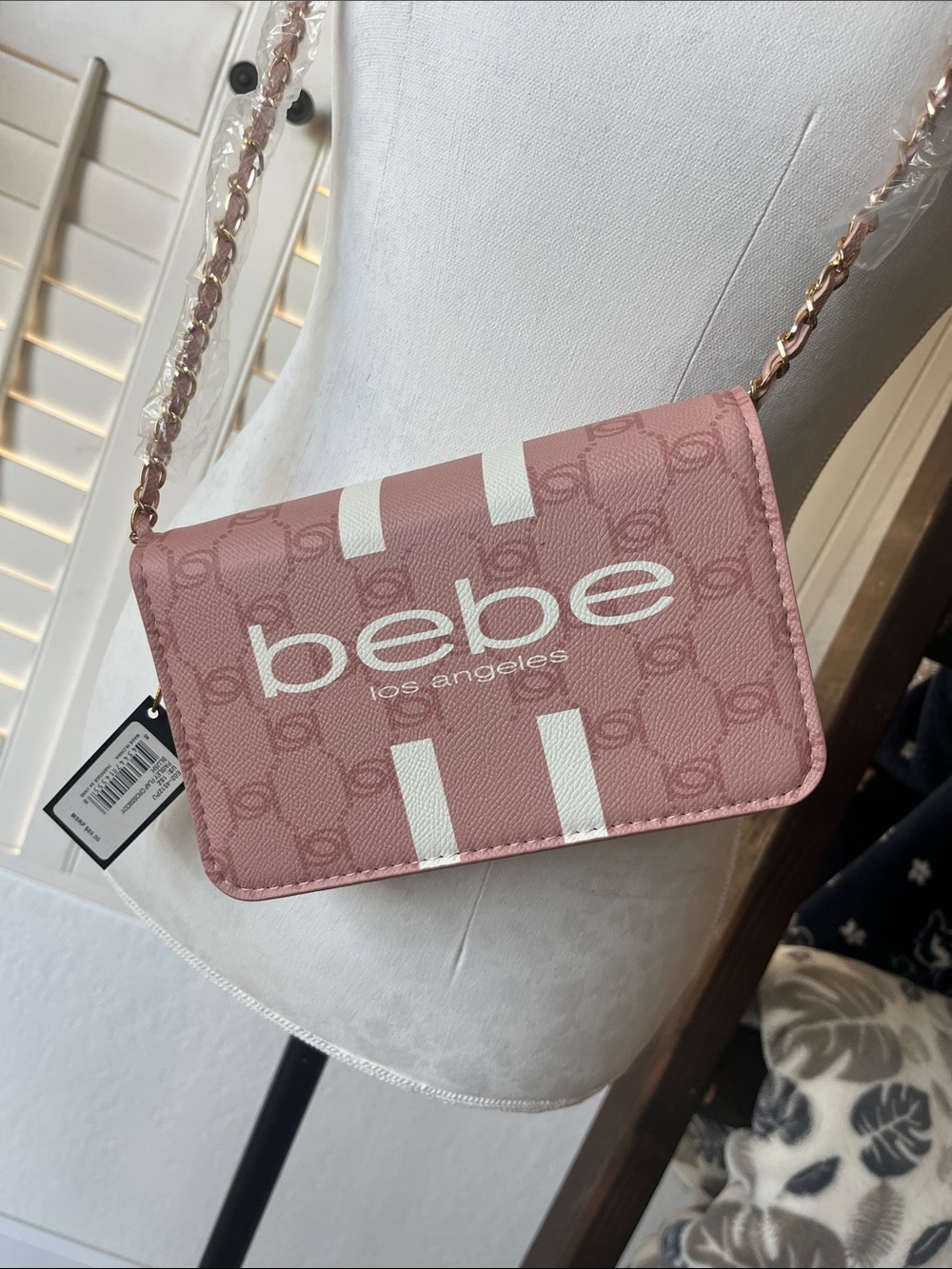 🩷 NWT Bebe Serena Crossbody Bag | Blush Pink | Chain Strap | Vegan Leather